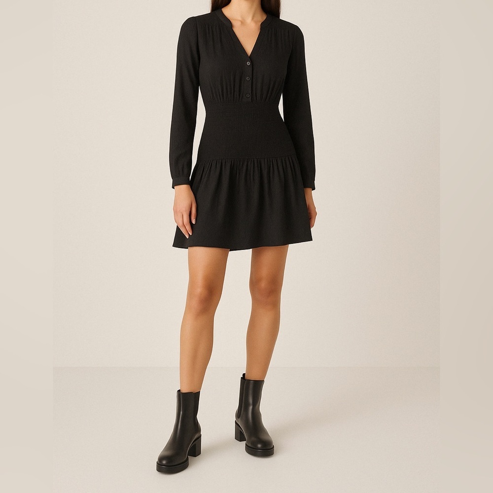 SANDRO Black Snakeskin Effect Smocked Dress